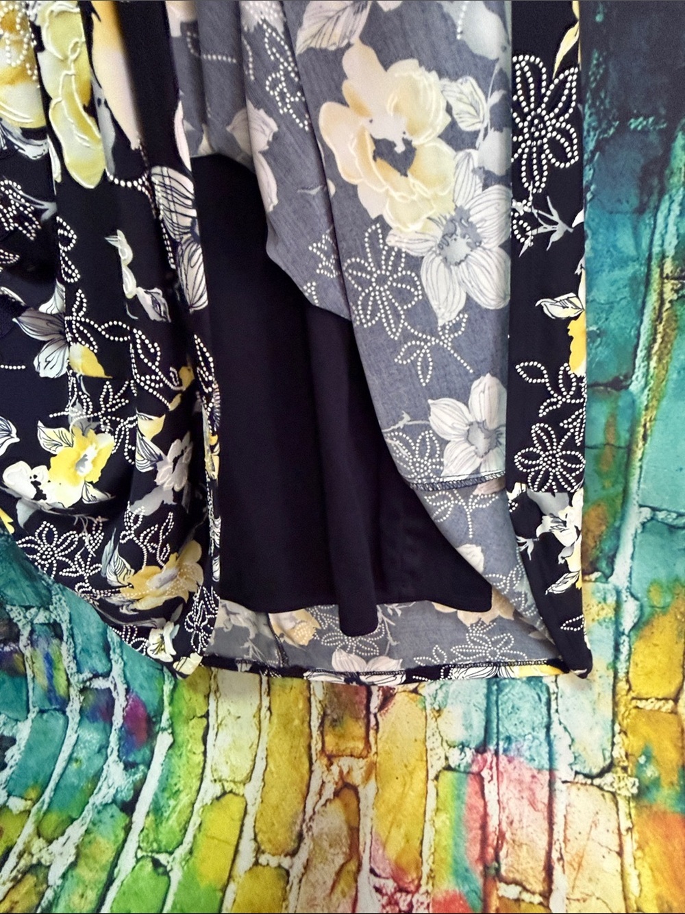 Perceptions Navy Floral Midi Dress with Yellow & White Blooms plus size - Picture 3 of 4